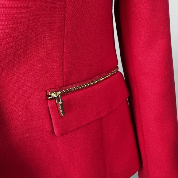 Anne Klein Blazer Red Women's Size 4 Gold Zip Single Button Jacket - Picture 5 of 16